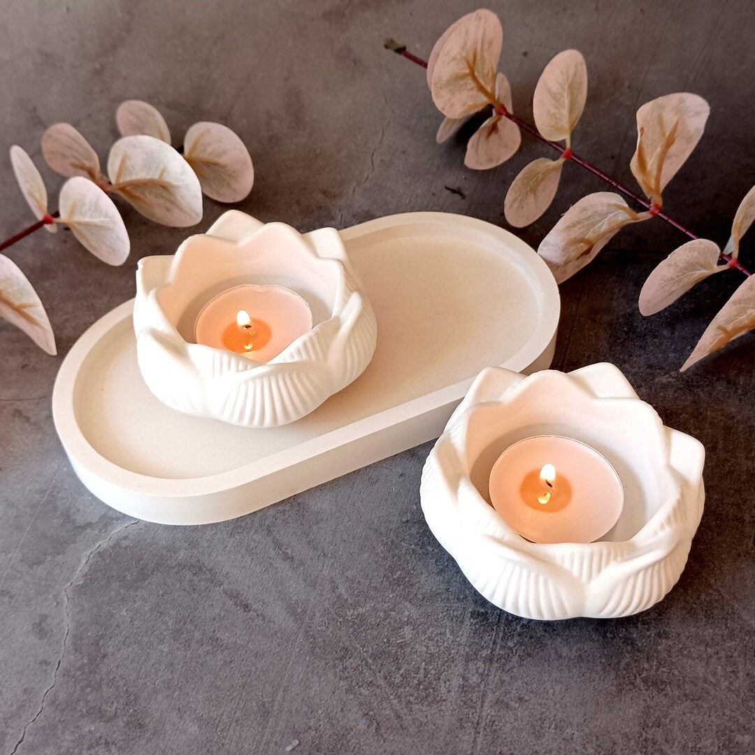 Lotus Tea Light Holder Concrete Flower Candle Holder Tea Etsy