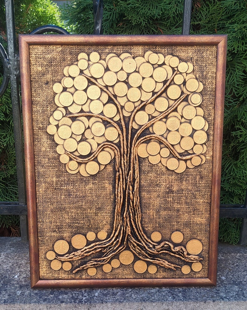 Money Tree Wall Art Tree Wall Decor Original Wall Art Etsy