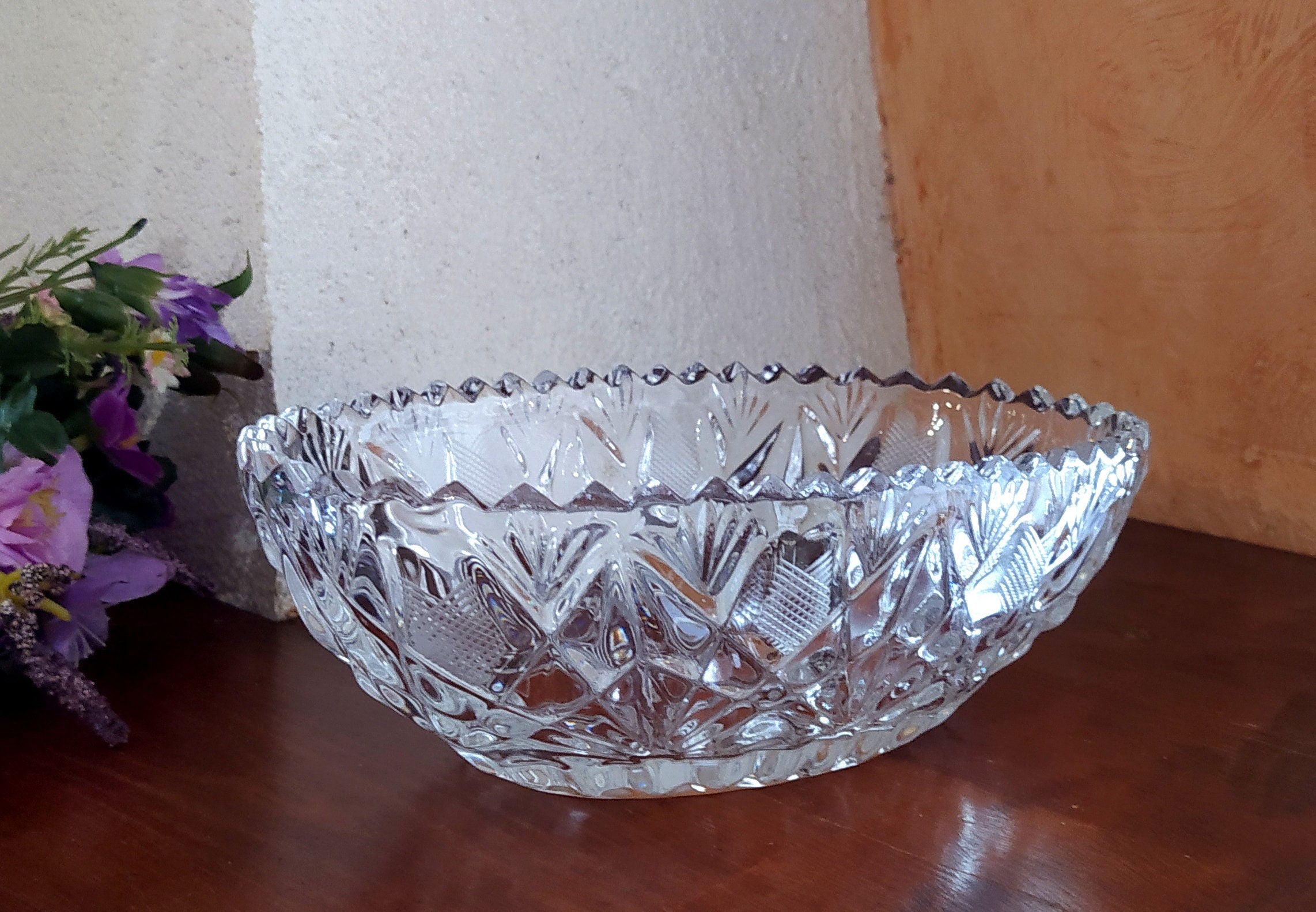Vintage USSR cut glass bowl Crystal salad bowl Crystal Bowl Etsy