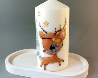 Handmade Unique Candle Decoupage Candle Deer Gnome Kids Room Decor
