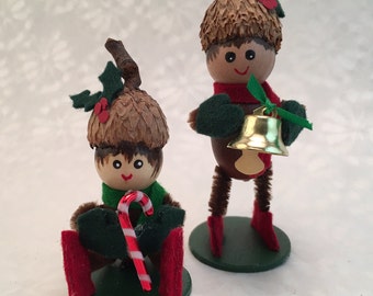 Christmas Acorn Elves, Pair of Christmas Elves, Christmas Home Decor, Handmade Christmas Table Decorations