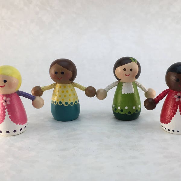 SINGLE Peg Doll w/Arms (Girl), 1-3/4", Diverse Wooden Peg Dolls, Girl Peg Doll, Doll House People, Doll House Dolls, Dollhouse Family