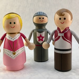 Princess/Prince/Guard Peg Dolls, Fairy Tale Peg Dolls, Wooden Peg Doll Set, Diverse Peg Dolls, Fairy Tales, Pretend Play, Make Believe Play