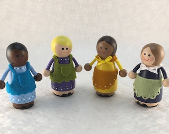 SINGLE 2 3/4" Peg Doll (Woman) w/Arms, Diverse Wooden Peg Dolls, Woman Peg Doll, Doll House People, Doll House Doll, Dollhouse Family