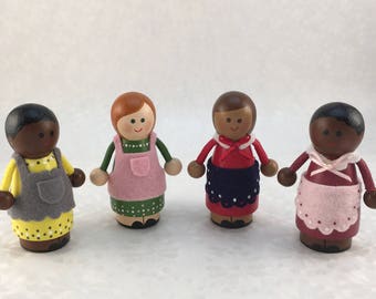 SINGLE Wooden Peg Doll w/Arms (Woman), 2-3/4" Peg Doll, Diverse Wooden Peg Dolls, Peg People, Doll House Dolls, Dollhouse Family