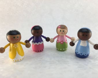 SINGLE 1-3/4" Peg Doll (Girl) w/Arms, Diverse Wooden Peg Dolls, Peg Doll, Doll House People, Doll House Dolls, Dollhouse Family