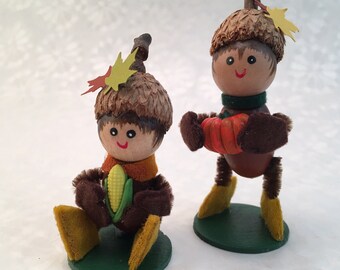 Fall Acorn Elves, Pair of Fall Elves, Fall Home Decor, Handmade Autumn Table Decorations