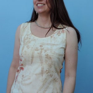 Eco printed, ecodyed small cotton spandex tank top- Leaves and Pods