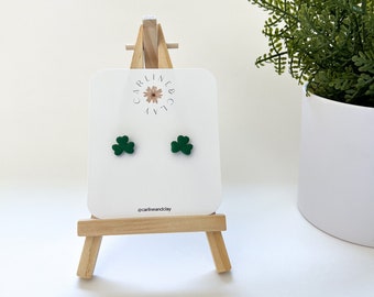 Green Textured Clover Stud Earrings | Polymer Clay Earrings | Irish Clay Earrings | Shamrock Earrings