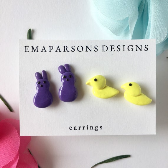 Peep Earrings Easter Marshmallow Chick Polymer Clay
