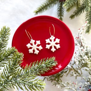 Christmas Glitter Snowflake Dangle Hoop Earrings | Holiday Earrings | Xmas Earrings | Festive Jewelry | Winter Earrings