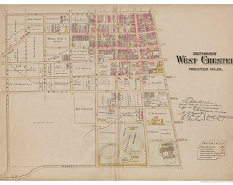 West Chester, PA South Ward Breous Atlas 1883 Reproduction