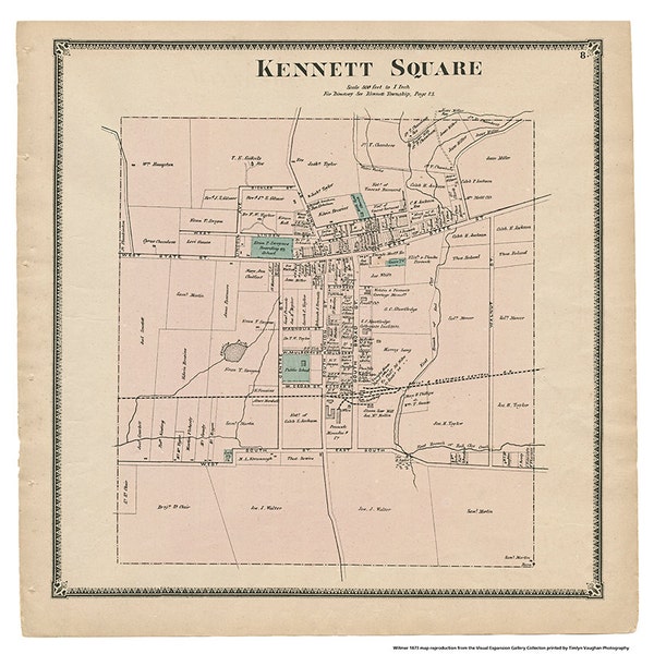 Kennett Square, PA Witmer 1873 Map Reproduction