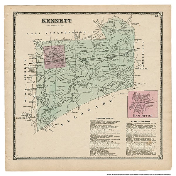 Kennett, PA Witmer 1873 Map Reproduction