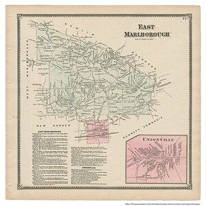 Reproducción del mapa de East Marlborough/Unionville, PA Witmer 1873