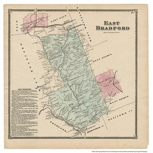 Reproducción del mapa de East Bradford, PA Witmer 1873