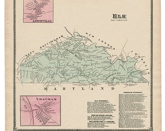 Elk, Lewisville and Chatham, PA Witmer 1873 Map Reproduction