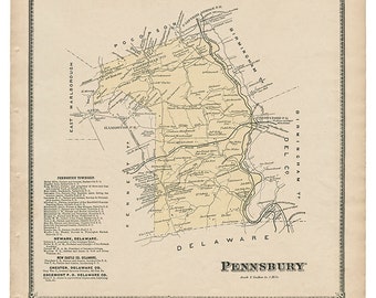 Pennsbury, PA Witmer 1873 Map Reproduction