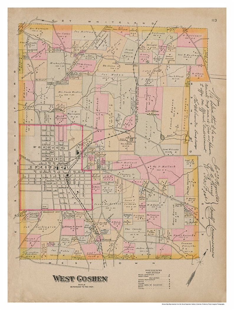 West Goshen, PA Breous Atlas 1883 Reproduction Etsy