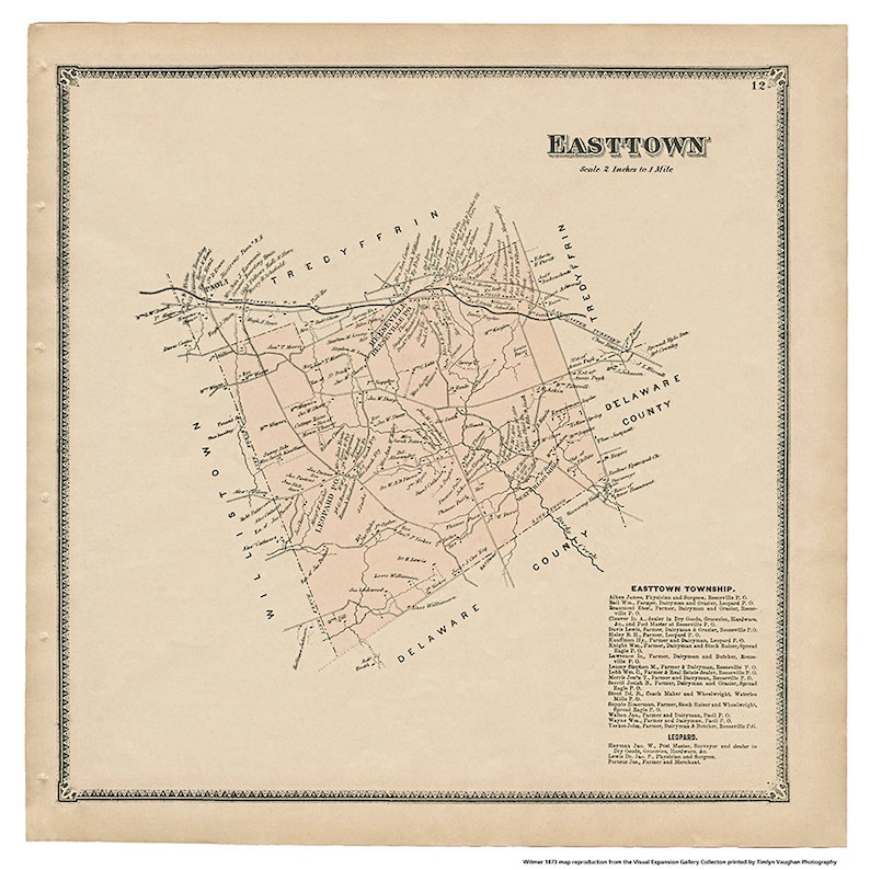 Easttown PA Witmer 1873 Map Reproduction Etsy