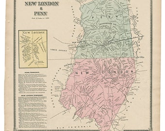 New London and Penn, PA Witmer 1873 Map Reproduction