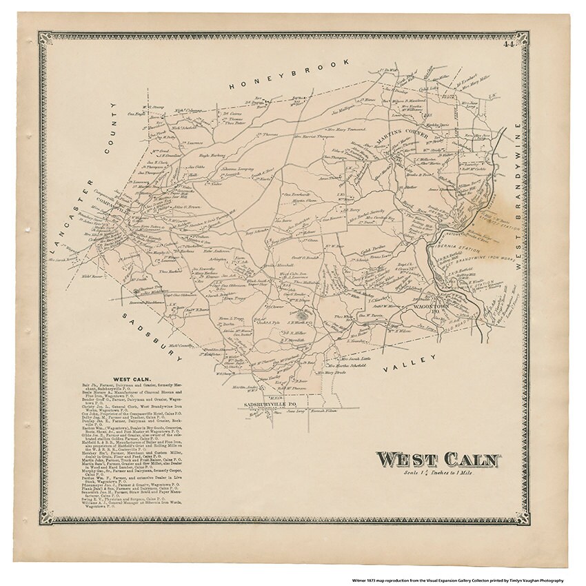 West Caln, PA Witmer 1873 Map Reproduction Etsy