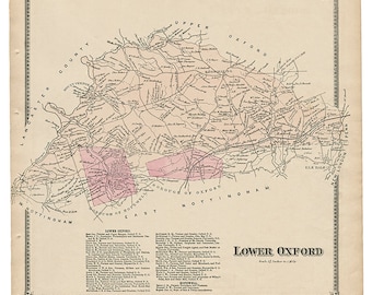 Lower Oxford, PA Witmer 1873 Map Reproduction