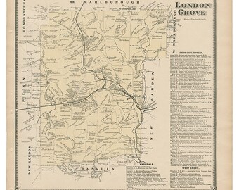 London Grove, PA Witmer 1873 Map Reproduction