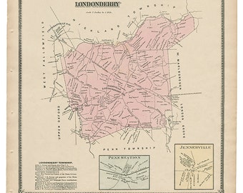 Londonderry, Jennerville and Penn Station PA Witmer 1873 Map Reproduction