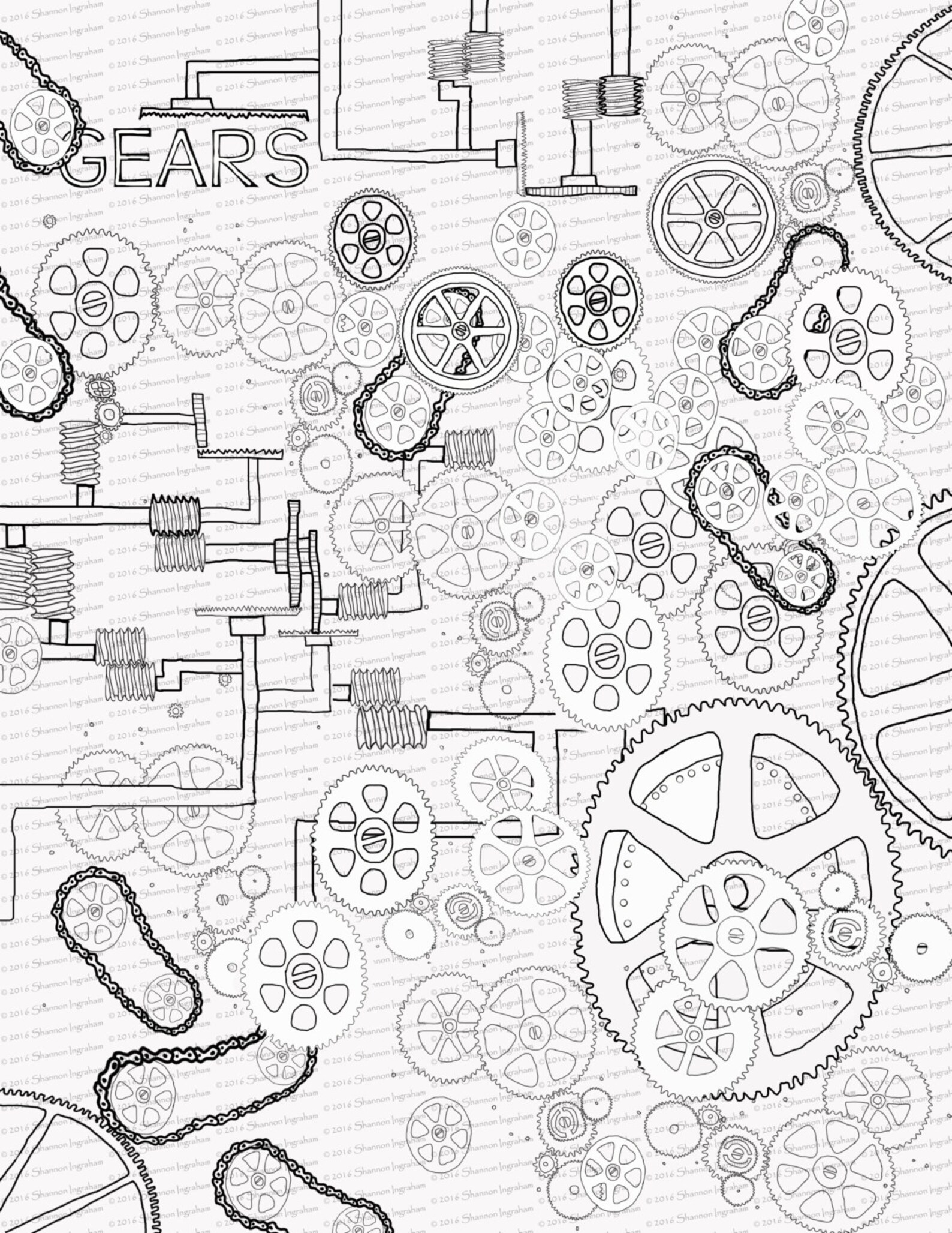 Gears Coloring Page for Adults or Kids Coloring Page PDF Etsy