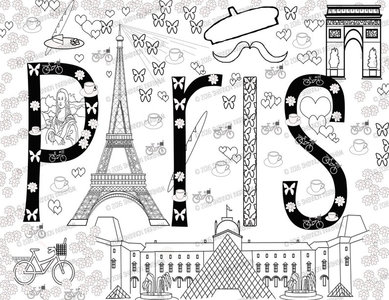 Paris Coloring Page for Adults or Kids Coloring Page PDF Etsy