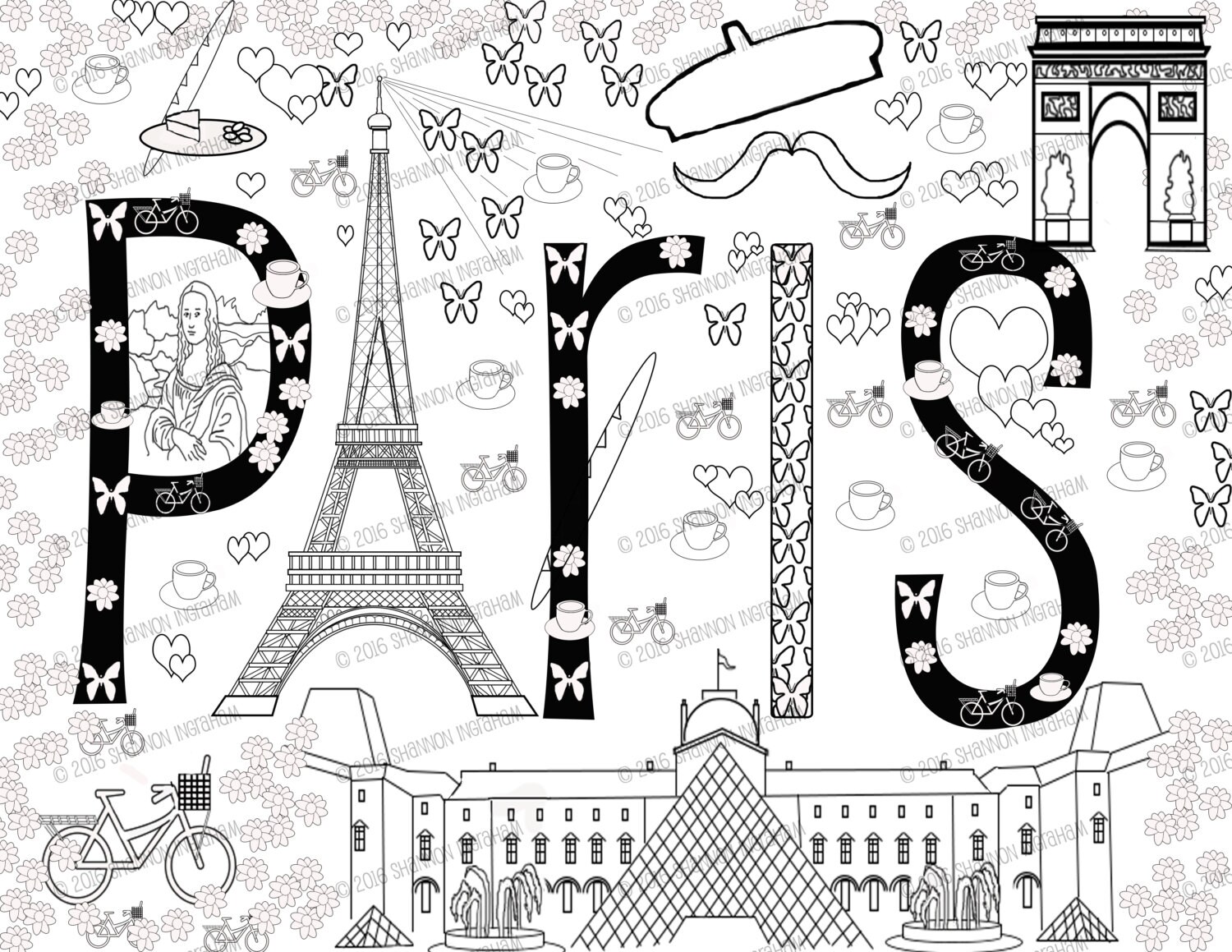 Paris Coloring Page for Adults or Kids Coloring Page PDF | Etsy