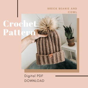 Crochet Pattern, The Breck Beanie and Cowl // Beanie Cowl Pattern // Crochet Beanie, Crochet Cowl Pattern, Crochet Cowl image 1