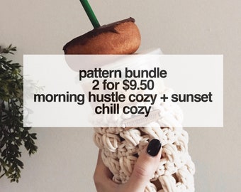 Crochet Pattern BUNDLE // Morning Hustle Cozy + Sunset Chill Cozy, crochet cozy pattern, coffee cozy, skinny can cozy, cozymoondesigns