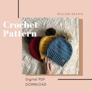 Crochet Pattern // Willow Beanie, crochet hat pattern, beanie, crochet beanie pattern, crochet patterns, hat pattern, Cozymoondesigns