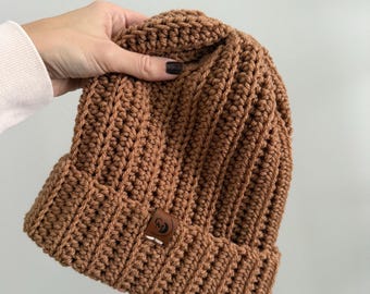 Crochet Handmade Beanie -CAMEL- Adult Beanie