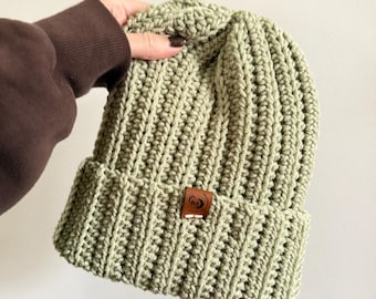 Crochet Handmade Beanie -DUSTED MINT-  Adult Beanie