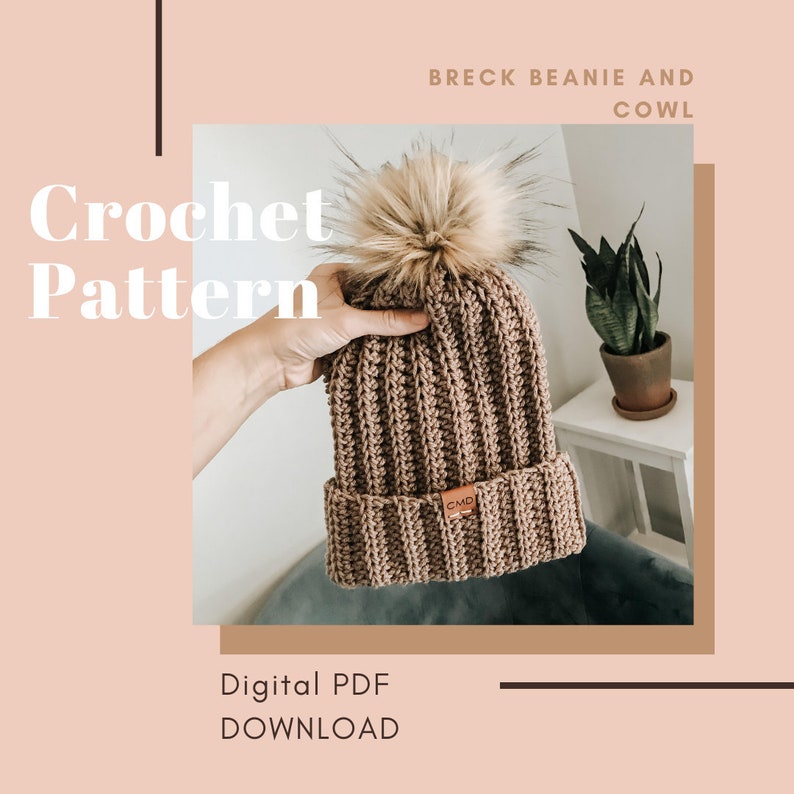 Crochet Pattern, The Breck Beanie and Cowl // Beanie Cowl Pattern // Crochet Beanie, Crochet Cowl Pattern, Crochet Cowl image 1