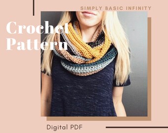Crochet Pattern // The Simply Basic Infinity, Cozy Moon Designs Pattern,  Crochet scarf pattern,  Infinity scarf Pattern