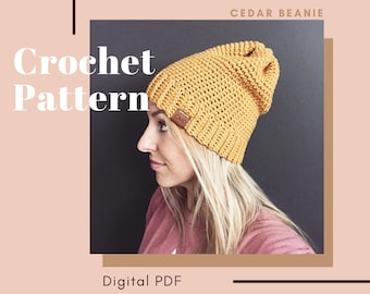 Cedar Beanie Crochet Pattern, Beginner Easy (Digital PDF)