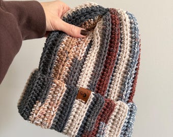 Crochet Handmade Beanie -MULTI STRIPE-  Adult Beanie