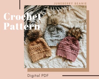 Juneberry Beanie Crochet Pattern, Beginner Friendly (PDF Pattern)