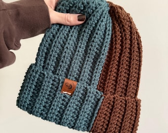 Crochet Handmade Beanie -TWO TONE Teal/Brownie-  Adult Beanie