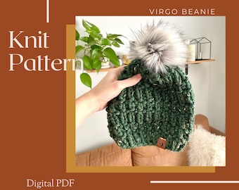 Virgo Beanie Knit Pattern, Super Bulky Yarn (PDF Pattern)