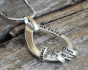 Mother&#39;s name necklace in 925 sterling silver, with kids&#39; names, personalized gift for mothers and grandmothers, teardrop shape, my tribe