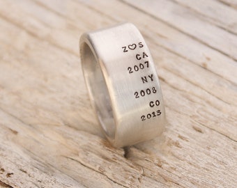 personalized mens ring sterling silver, mens ring engraved, custom man ring, hand stamped ring for dad, wide band custom ring for men