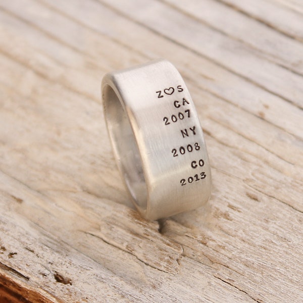 personalized mens ring sterling silver, mens ring engraved, custom man ring, hand stamped ring for dad, wide band custom ring for men