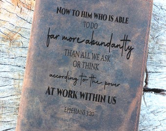 Ephesians 3:20 Journal, Now to Him Who Is Able Gift, Christian Encouragement Notebook, Engraved Leather Bible Verse Journal, Faith Religious