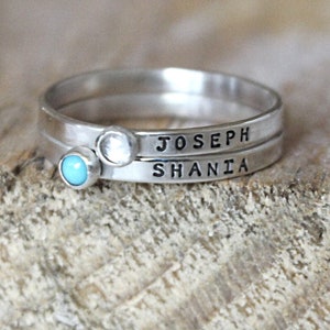 personalized stackable name rings with birthstones - 925 sterling silver - mothers jewelry - tiny dainty - custom stackable set - mom rings