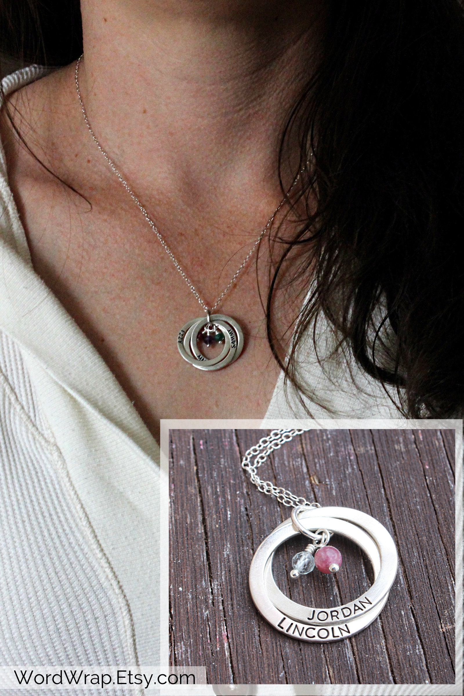 Personalized Name Russian Wedding Ring Necklace, Sterling Silver ...